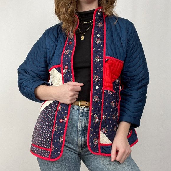 Vintage 60s 70s Quilted Floral Light Jacket Oversized Cottagecore Grandmacore - Picture 3 of 9